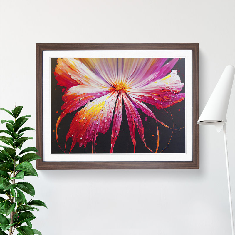 Exceptional Modern Flower Abstract 1 Piece Single Picture Frame Painting, 46cm H x 64cm W x 2cm D, Walnut