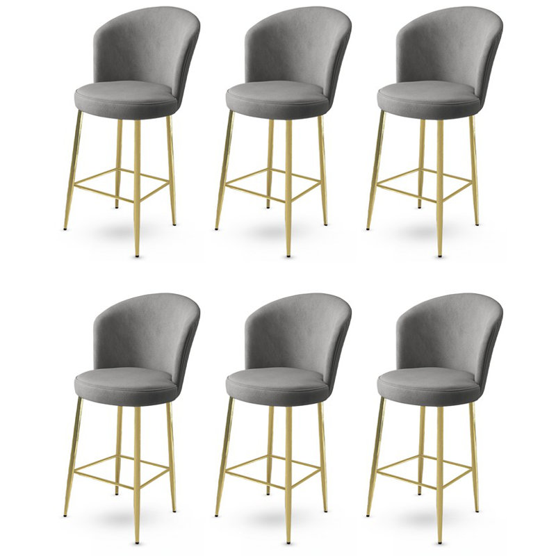 Ensemble de tabourets de bar modernes (6 pièces), gris et or, 18,1 po x 40,2 po x 15,7 po | Structure 100% métal, tissu Babyface, siège d'une hauteur de 14,6 po | Dossier en mousse durable de 18 po et siège en mousse de 22 po | Conception élégante et glamour pour les bars à domicile