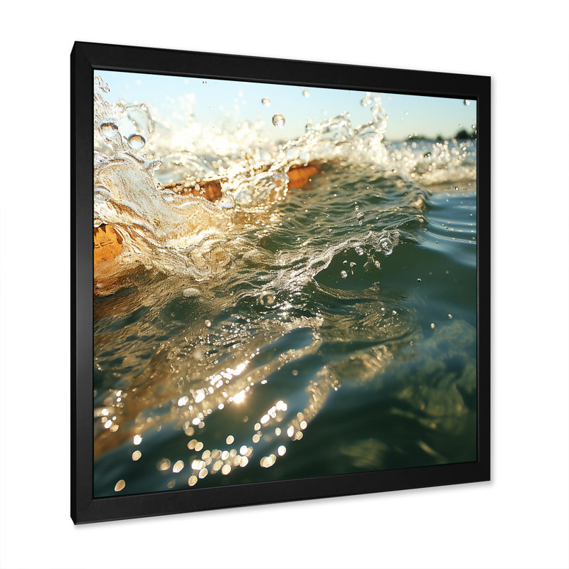Green Sunset Waves - art mural côtier, H 30 po x l 30 po x P 1,5 po, Cadre simple noir