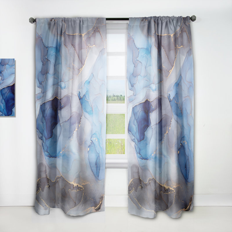Bleu et gris luxueux abstrait Art fluide III - Rideau moderne - Velours obscurcissant - 1 panneau, L 52 po x L 90 po