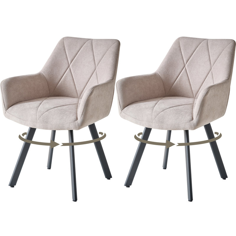 Nordic Style Swivel Dining Chairs With Arms, Fabric Upholstered Accent Chairs,Metal Legs, 360° Swivel Kitchen Chairs , 2