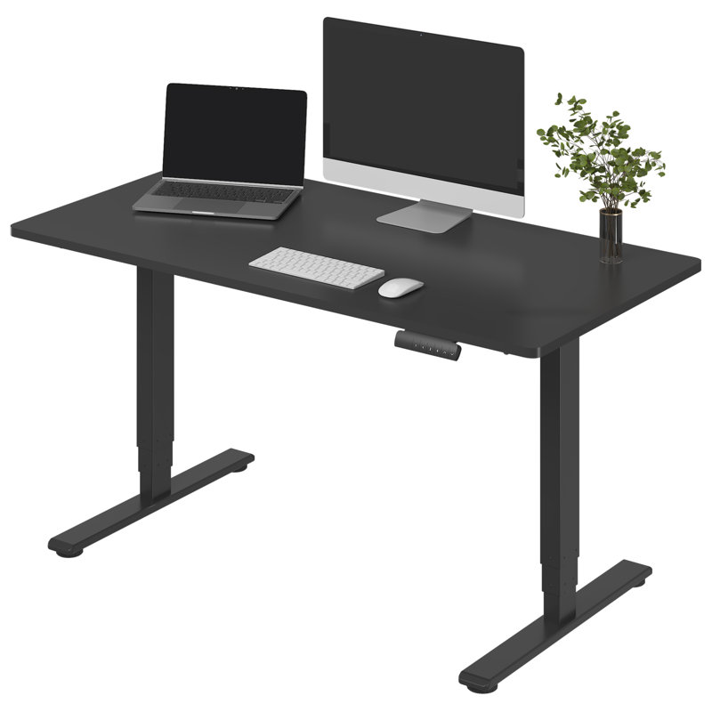 Bureau debout électrique à 3 étages à deux moteurs, 48.8" H x 55" W x 28" D, Noir / Noir