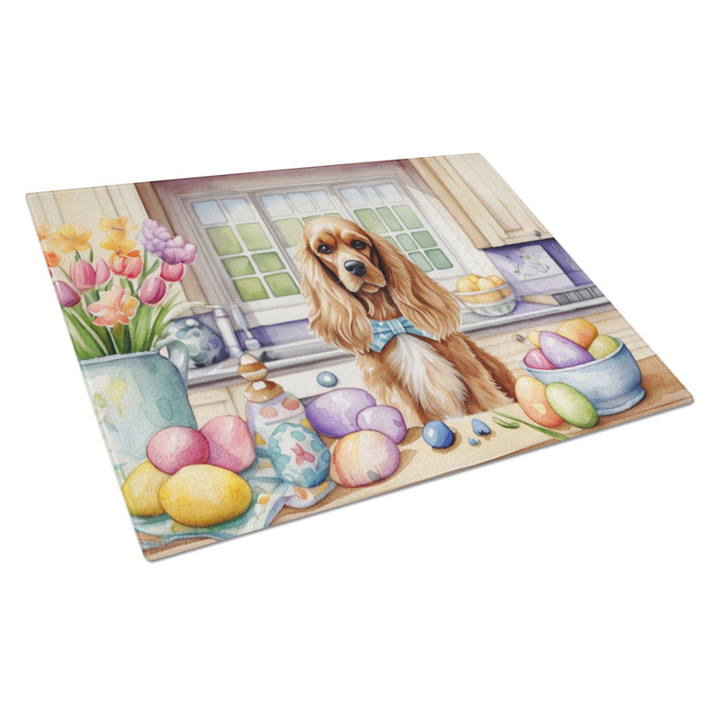 Planche à découper en verre décorative Cocker Spaniel de Pâques