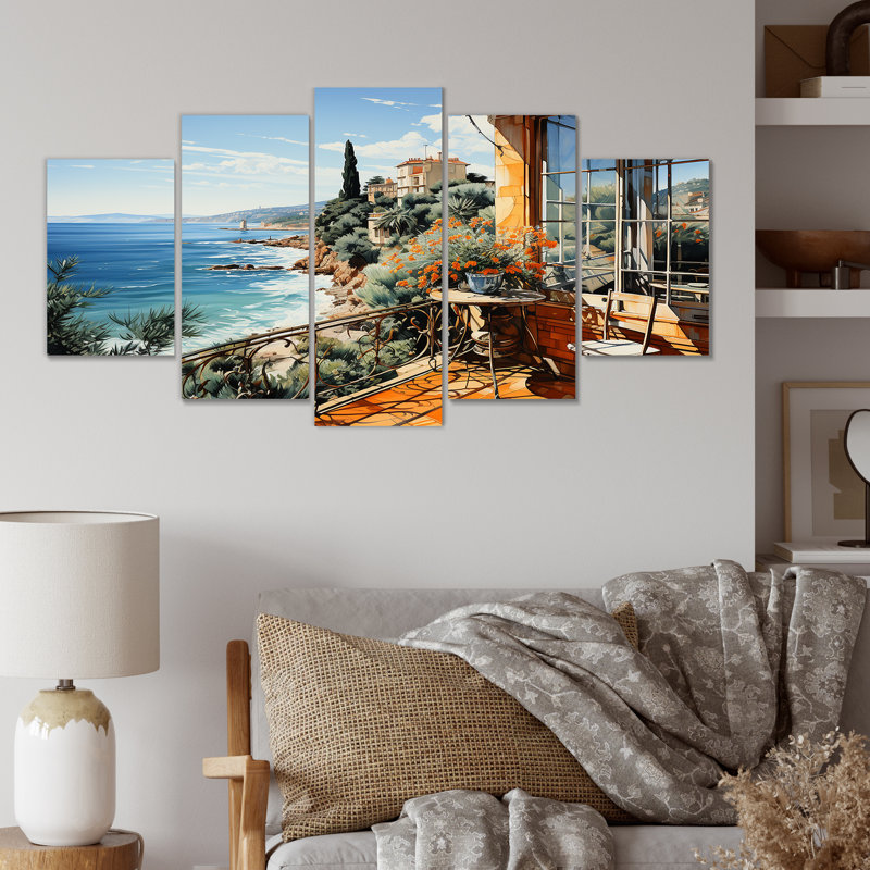  «French Riviera Beach Reflections - Coastal Windows Multipanel Wall Art