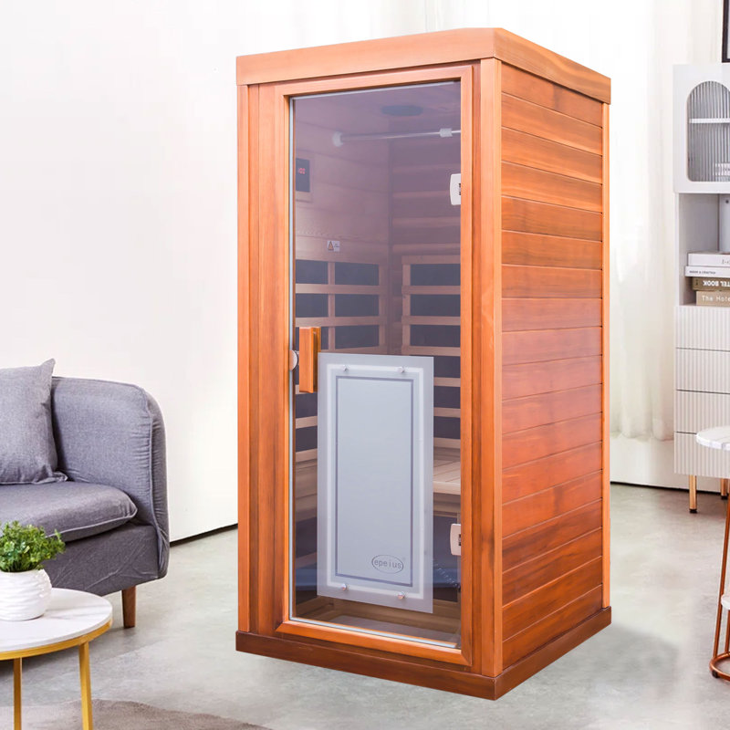 1-Person Indoor Bluetooth Compatible Far Infrared Sauna, Red Cedar