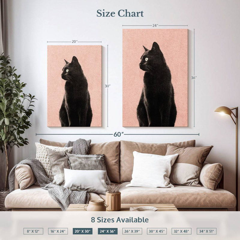 Chat noir Brampt pêche, H 36 po x l 24 po