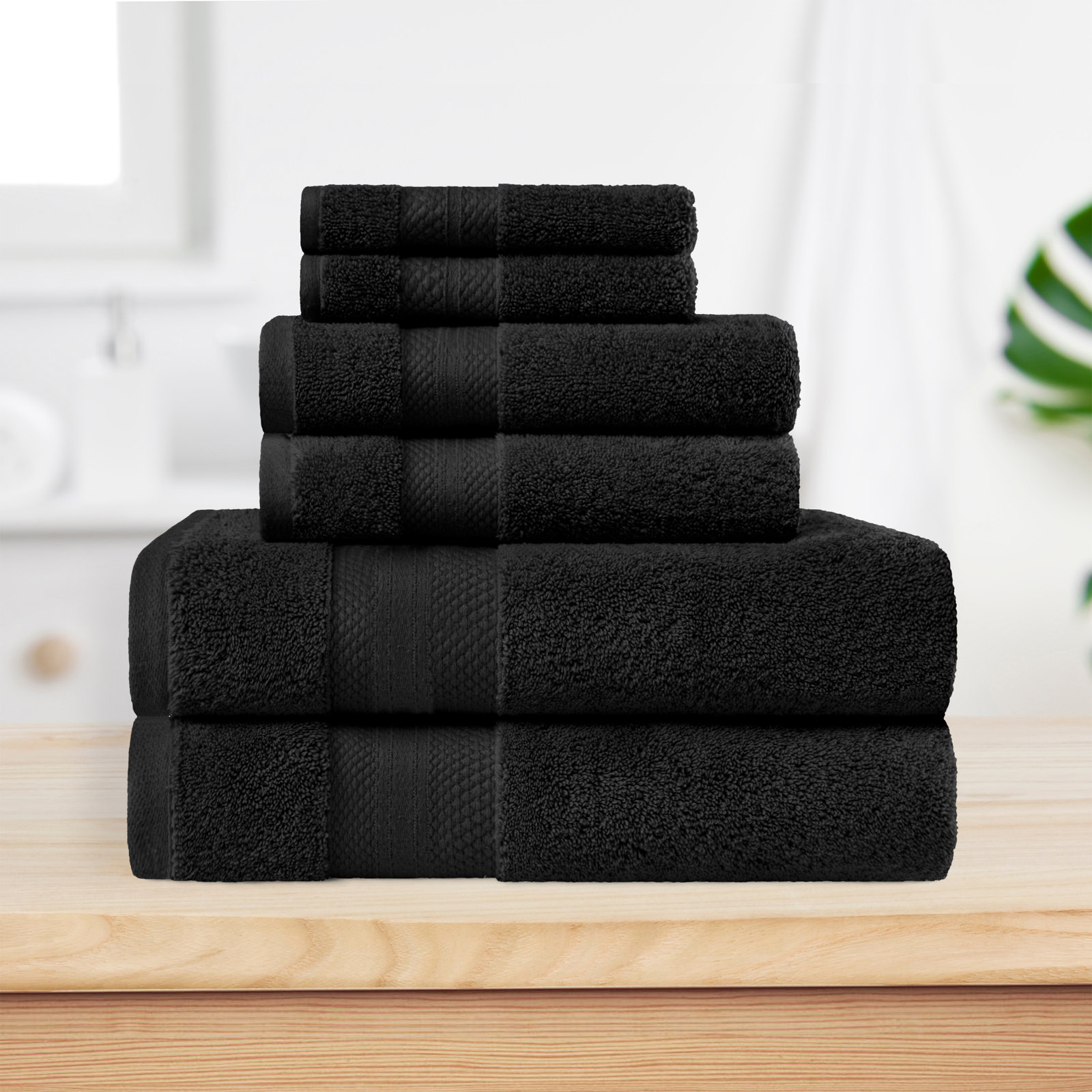 Finnian Ultra-Plush Heavyweight, 100% Turkish Towel Collection, Black, 6 Piece Towel Set