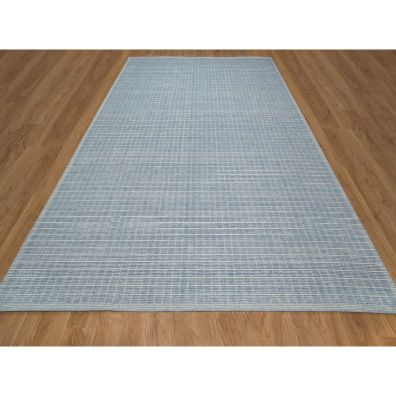 Tapis oriental rectangulaire en laine bleu tissé à la main 10 pi 0 po x 13 pi 11 po, Rectangle 10 pi x 13 pi 11 po