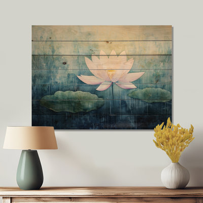 Lis Lily Aura Of Lotus I - Décoration murale moderne en bois sur bois de pin naturel