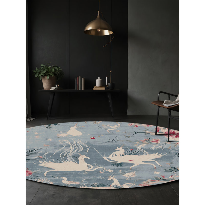 Tapis gris soyeux et moelleux, Rond 7 pi