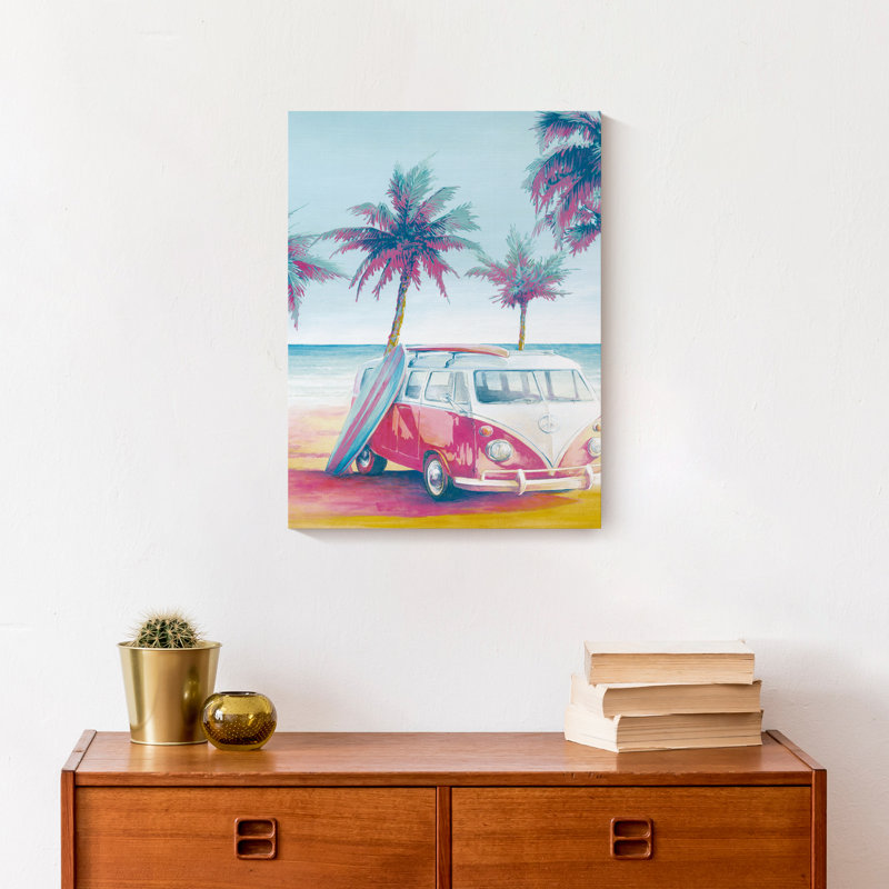 Beach Surfer Van sur toile, H 37,75 po x l 25,75 po x P 1,75 po, Cadre flottant noir