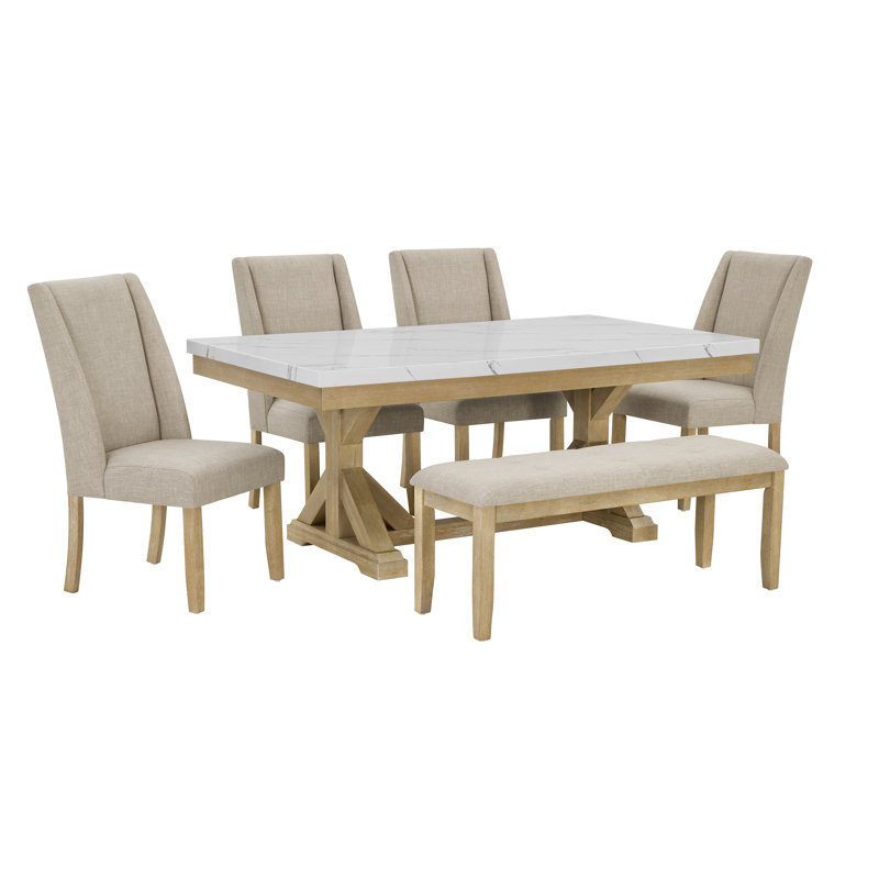 Rustic Faux Marble Dining Set, 6