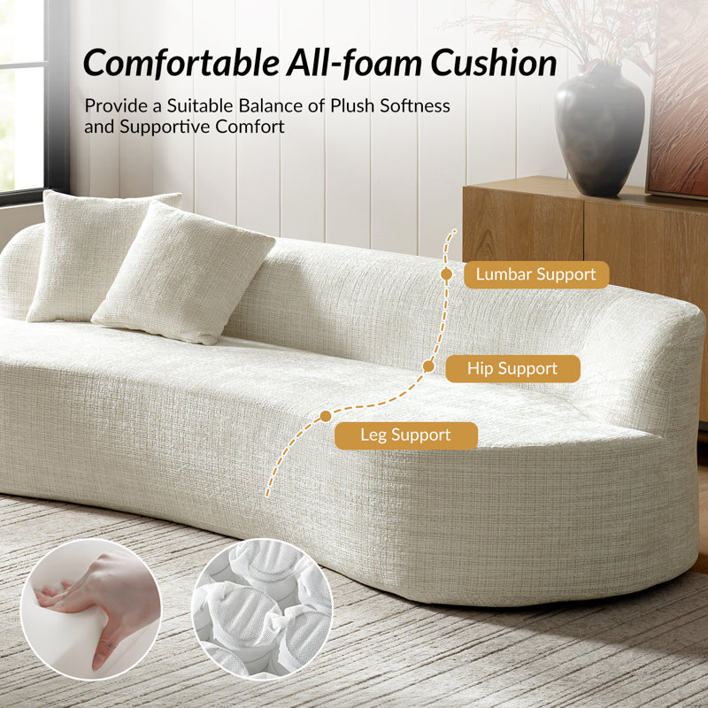 Boneless Eliseo 94.5"W Modern Compression High-Density Foam Sofa with 2 Pillow and No Assembly Needed, Ivory