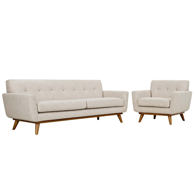 Ensemble de fauteuil et canapé capitonnés 2 pièces Modway Engage, Mélange de polyester beige