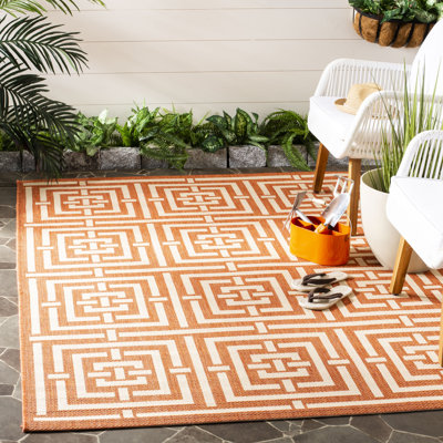 Arneshia Geometric Terracotta/Cream Indoor/Outdoor Area Rug