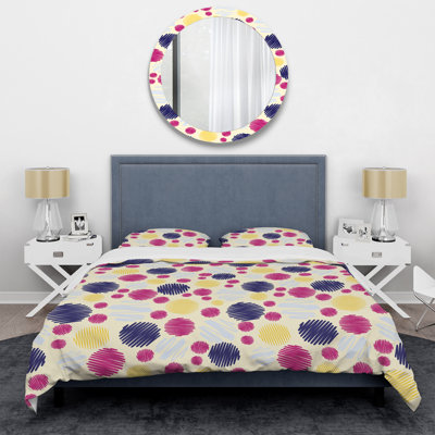 Motif de cercles bleus et roses - ensemble de housse de couette abstrait - microfibre de polyester