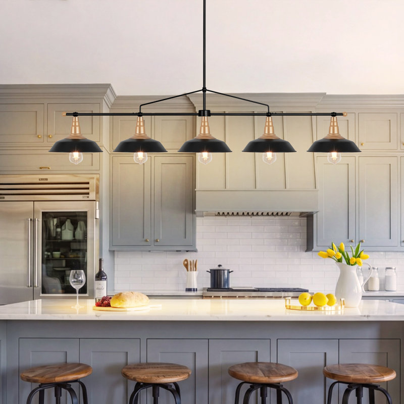  5-Light Modern Industrial Linear Chandelier Black Chandelier For Dining Room