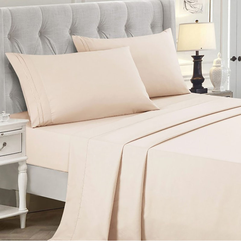 Sheet Set 2000 Embroidery Soft Cozy 14" Deep Pocket, Full Sheet Set with Fitted Sheet + 2 Pillowcases, Blush