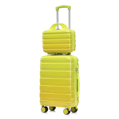 14"/20" 2 pcs/set in PC Spinner Wheel Luggage, Carry on Suitcase, With Gradient Colour and Combination Lock(Yellow+Green)