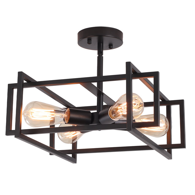 Nill 4 - Light 15" Wide Square Dimmable Semi Flush Mount for Entryway Foyer Hallway, Matte Black