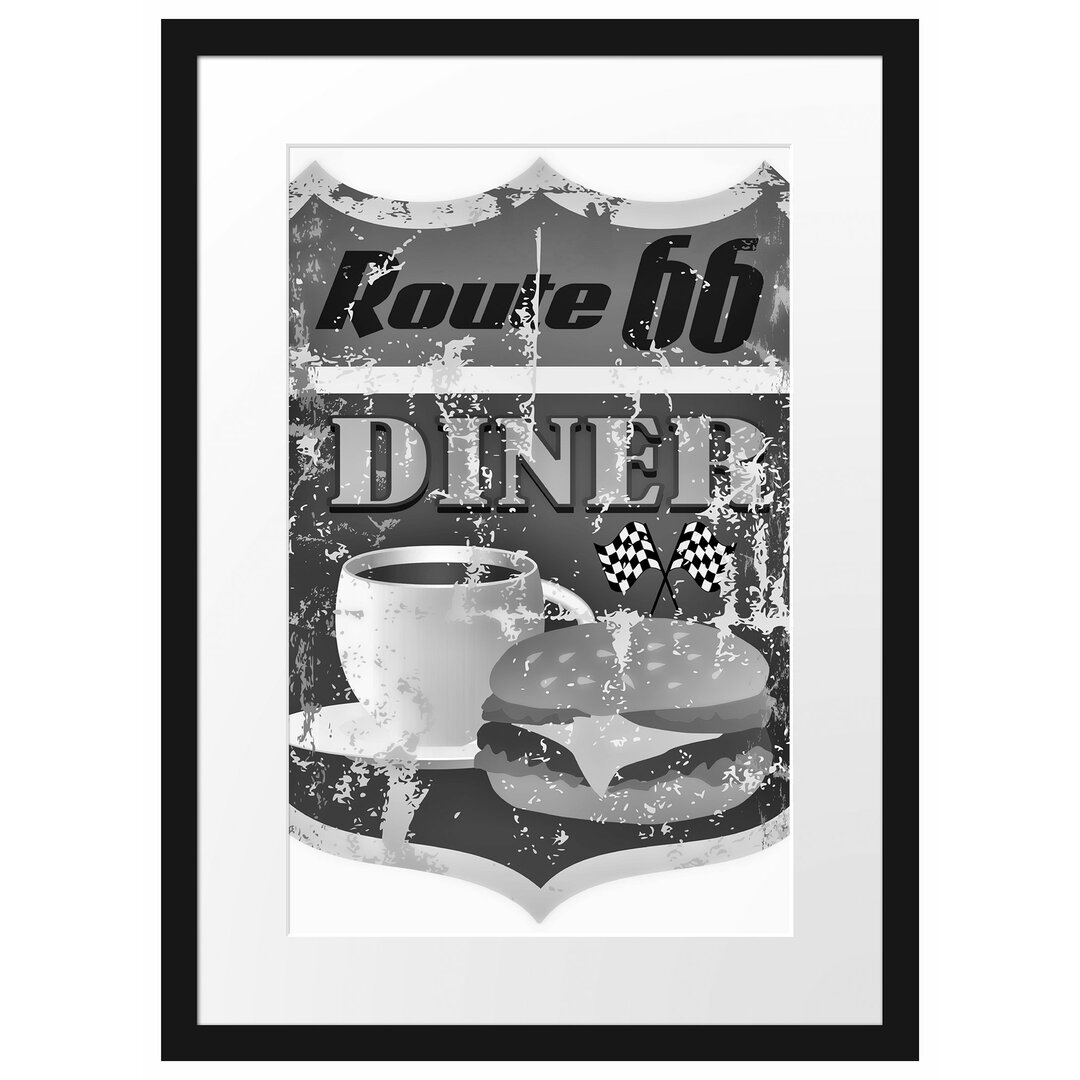 Gerahmtes Poster Altes Route 66 Schild Diner