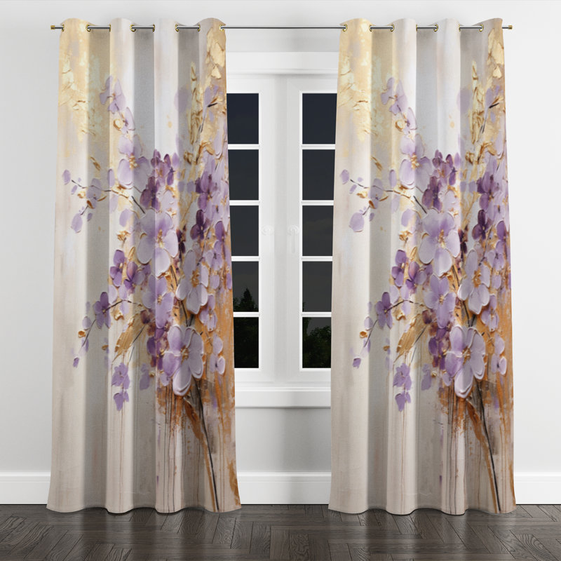 Ayash - Violets Grommet Curtain - Velvet Room Darkening - 1 Panel, 52" W x 108" L, Golden Grommets