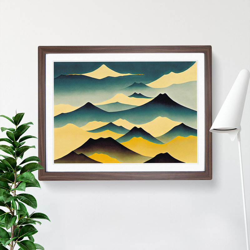 Abstract Japanese Mountains Vol.5 - Single Picture Frame Print, 46cm H x 64cm W x 2cm D, Walnut