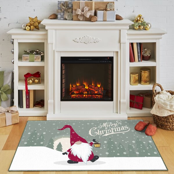 1pc Gnome Snow Scene Pattern Area Rug, Black Bottom Color Kitchen Floor Mat  Non-slip Polyester Carpet For Hallway, Laundry Room And Entryway Washable