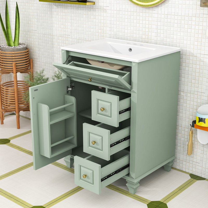 Meuble-lavabo autoportant élégant avec rangement intelligent et lavabo, Green