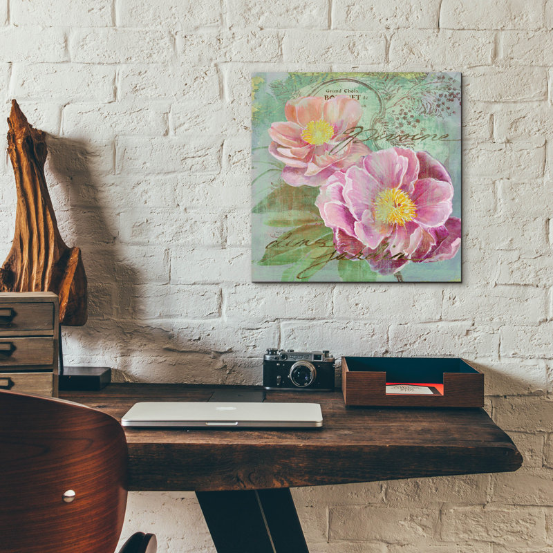  «Peony Garden 1» par Art Licensing Studio, art mural en verre acrylique, 12 po x 12 po
