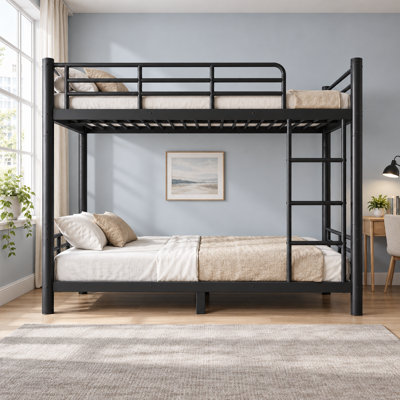 Lit superposé simple TG au-dessus de simple TG, convertible en 2 lits séparés, structure ronde à réduction de bruit en tube, peu encombrante, sans sommier, noir pour adolescents et adultes