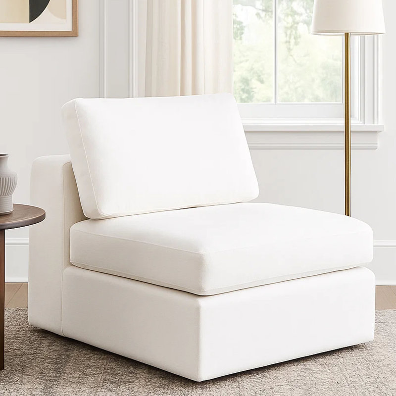 Fauteuil modulaire sans accoudoirs, blanc brume moelleux, structure en bois massif de 41 pouces Lipi