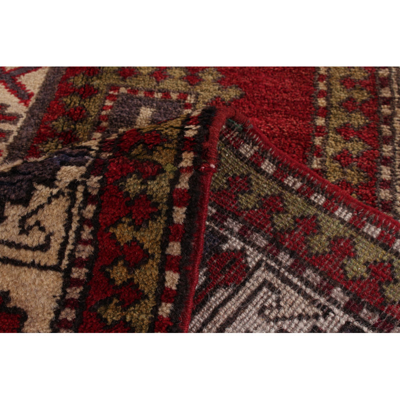 Tapis de lit à main one-of-kind à la main noué la rétro melis rouge 4 pi 9 po x 8 pi laine 2 po Danuel