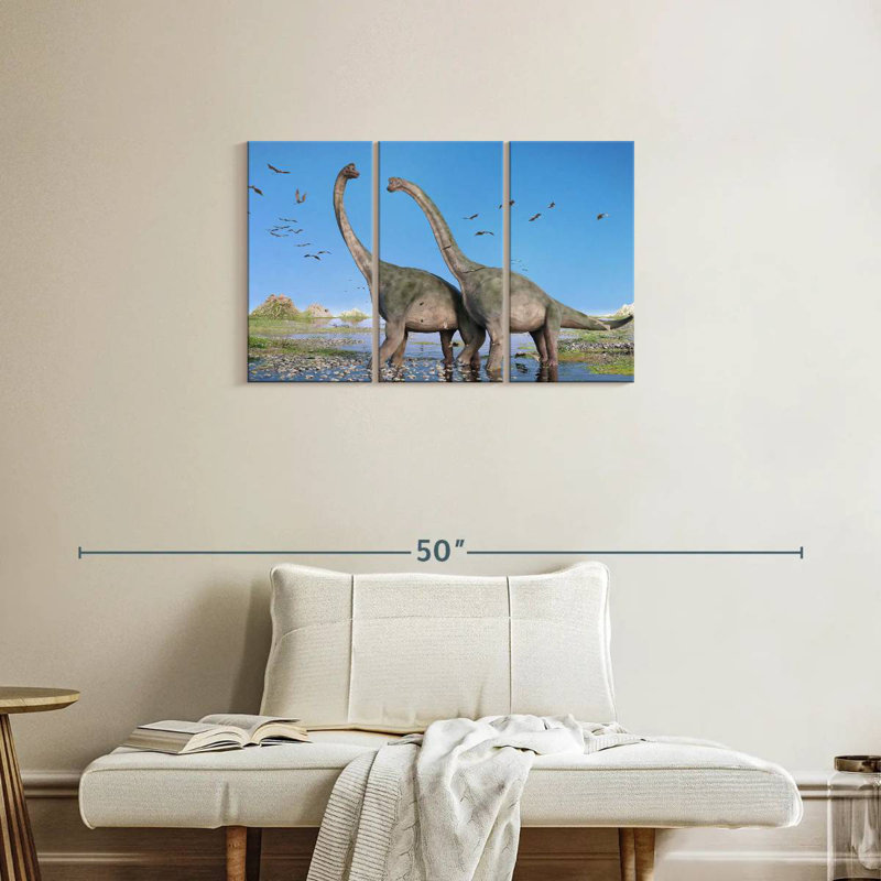 Ashachia, brachiosaure et ptérosaures, H 20 po x l 33 po