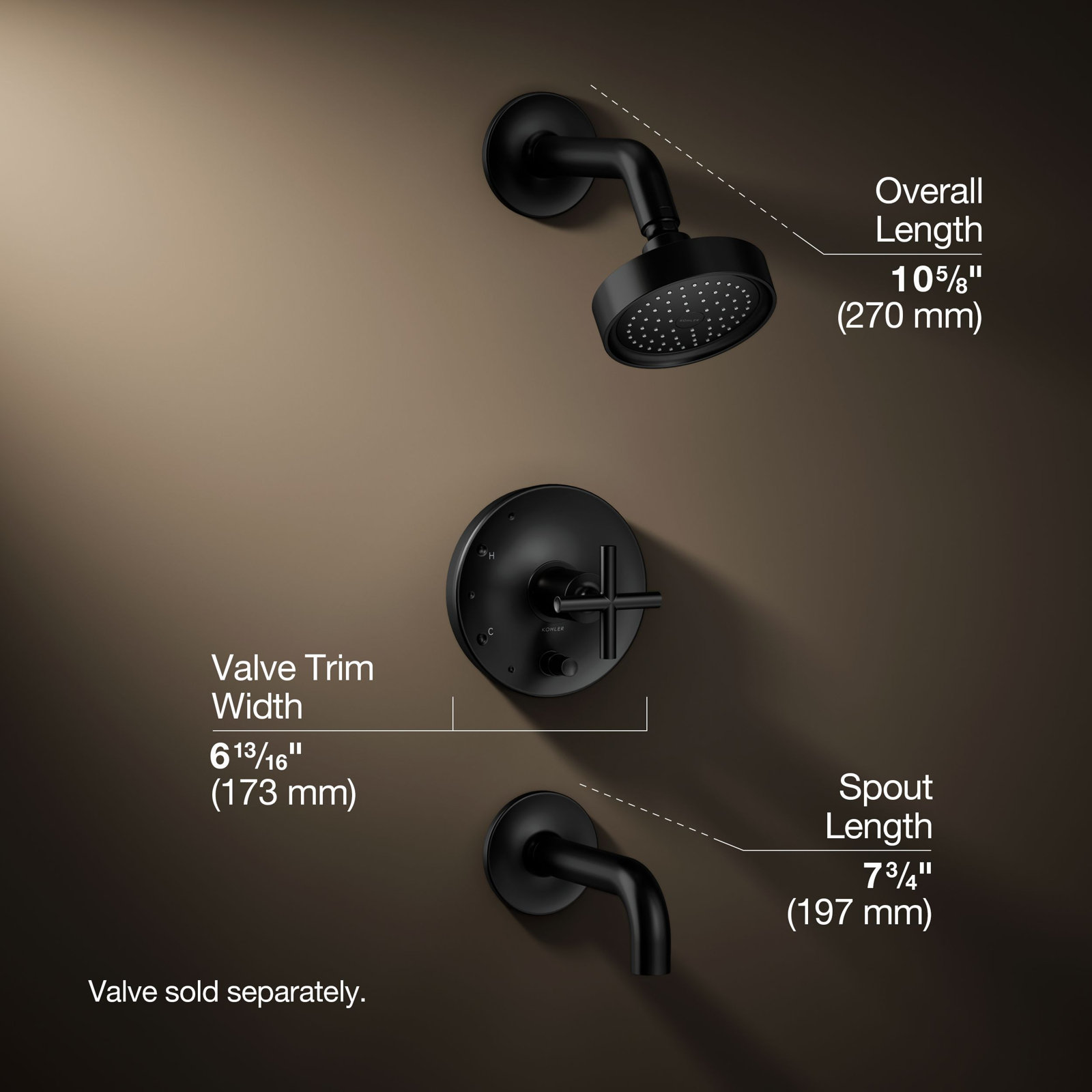 Purist Rite-Temp Tub and Shower Faucet, Matte Black, Cross Handle