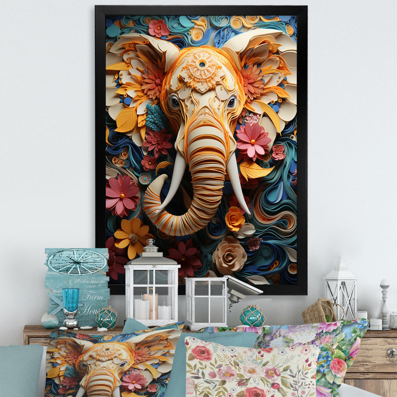«Abstract Elephant Dreamscape Portrait I», reproduction sur toile, H 32 po x l 24 po x P 1 po, Cadre simple noir