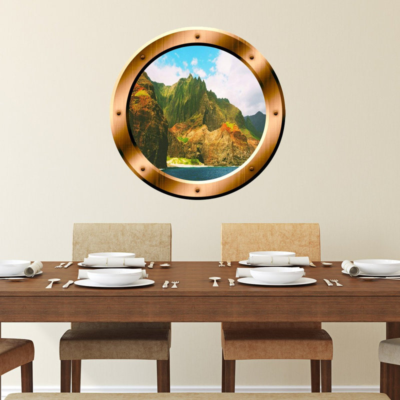 Décalcomanie murale 3d en hublot nature scène, H 24 po x l 24 po x P 0,01 po, Bronze