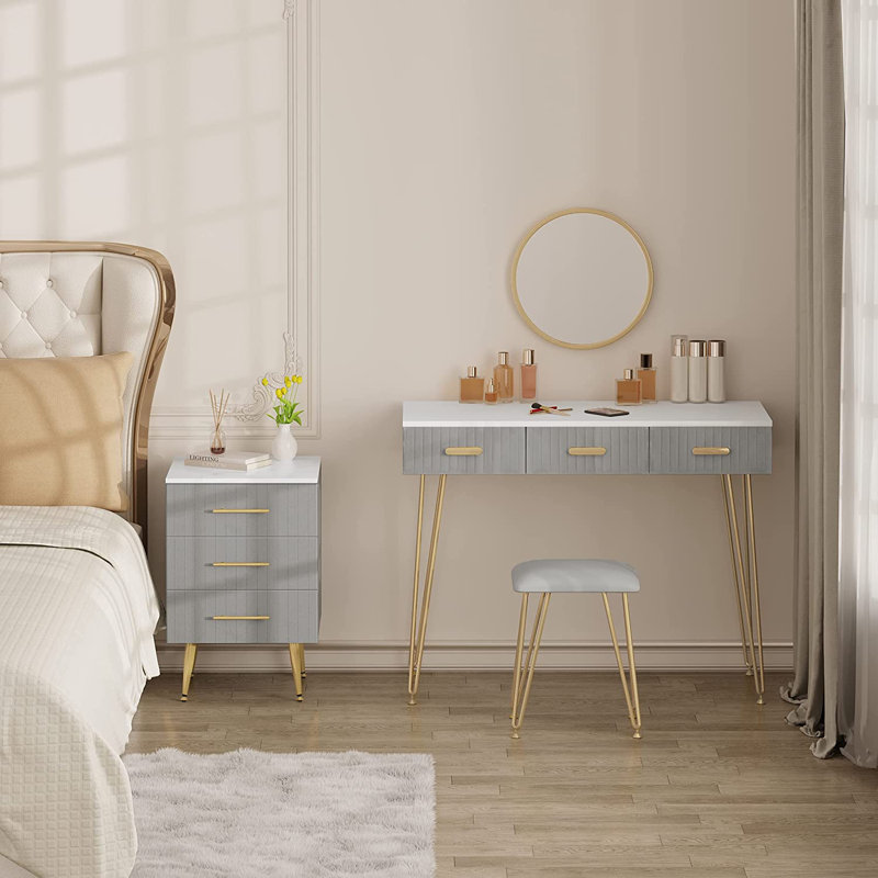 41cm W Manufactured Wood Bedside Table, Grey