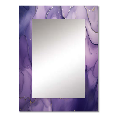 Kissena Purple and Gold Marble Ink Clouds IX - Fractals Decorative Mirror, Modern Wall Mirror, Printed Metal Art