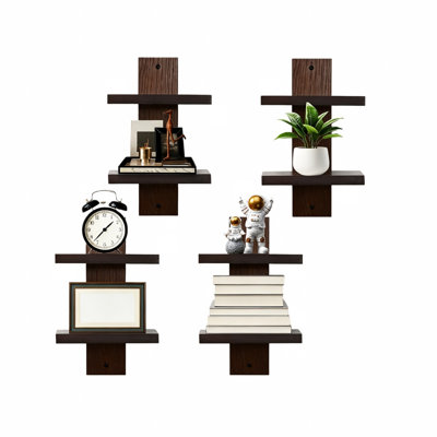 2 Tiered Wall Shelf Unit 4 Pack, Decorative Shelving for Home Decor