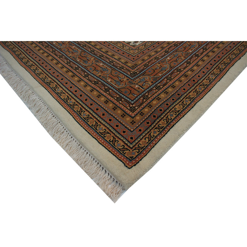 Hand-Knotted High-Quality Cream and Brown Area Rug, Rectangle 8'3" x 9'8"