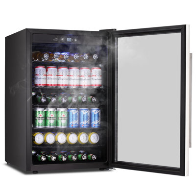 Mini réfrigérateur 17,32 po l 3,2 pi cu, réfrigérateur à boissons capacité 26 bouteilles / 113 canettes, bouton tactile, 32 ° F-61 ° F, silencieux <38dB, DEL, tablettes amovibles