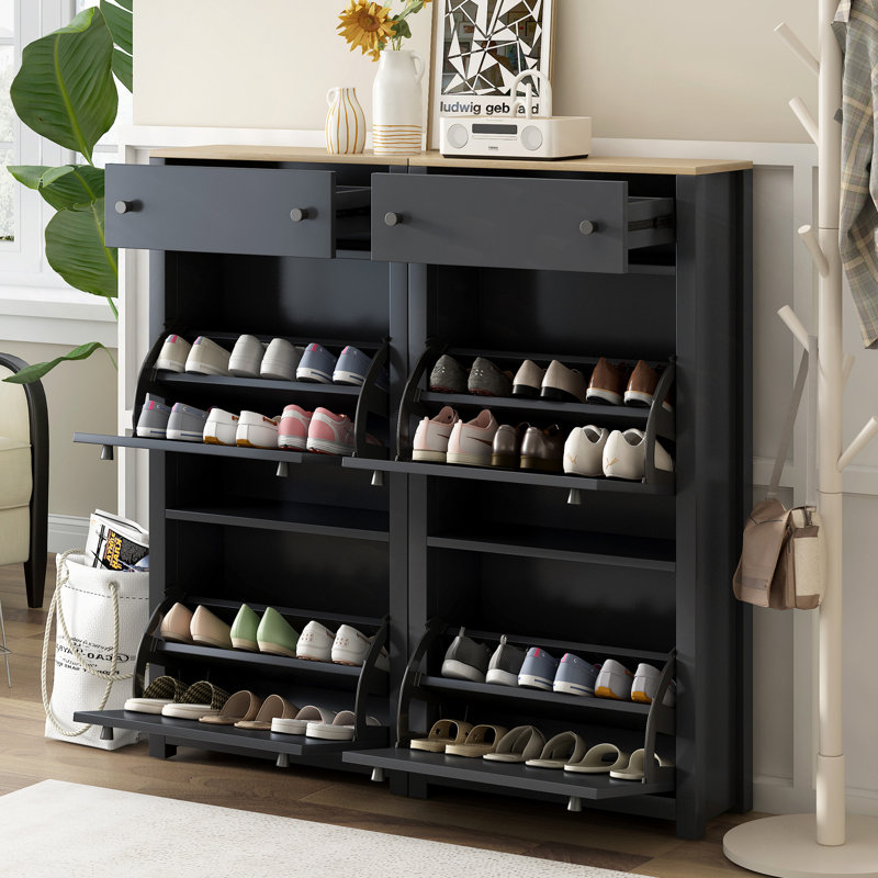 Armoire à chaussures moderne et multifonctionnelle avec 4 tiroirs rabattables, Noir