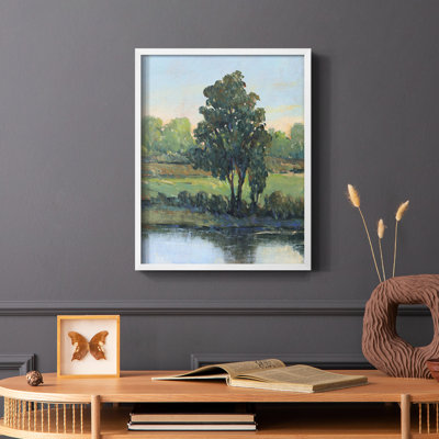 «Tree by the Riverbank I», reproduction encadrée - bois massif