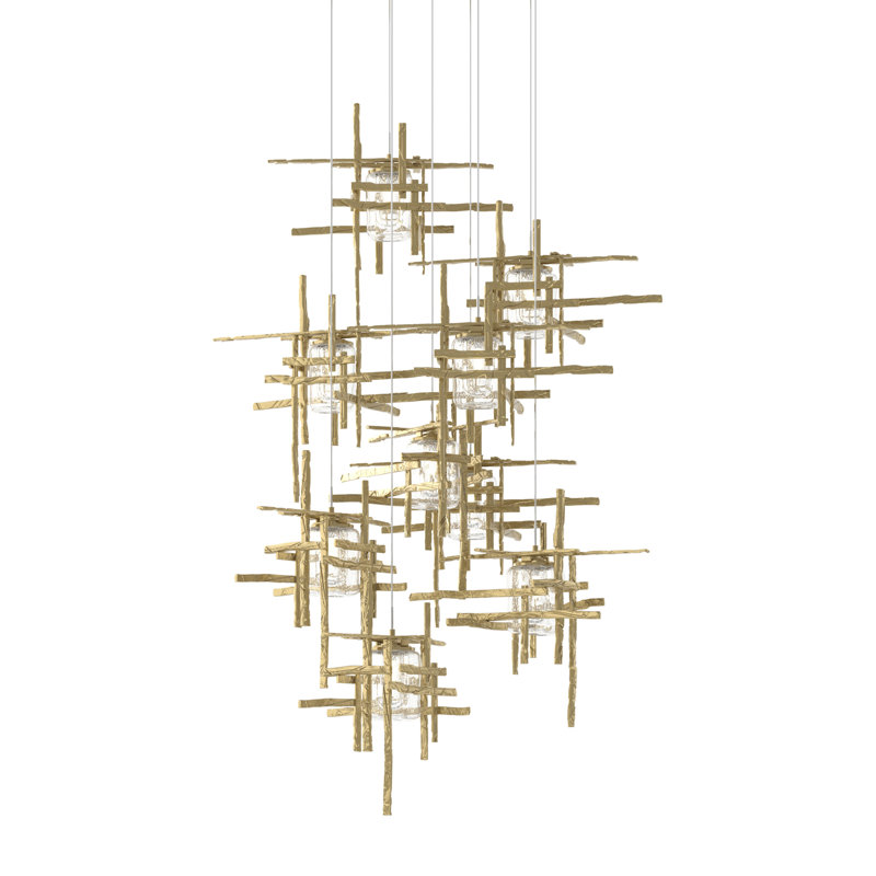 Tura 9-Light Glass Round Pendant, Bronze, Seeded Clear, 30" - 130"