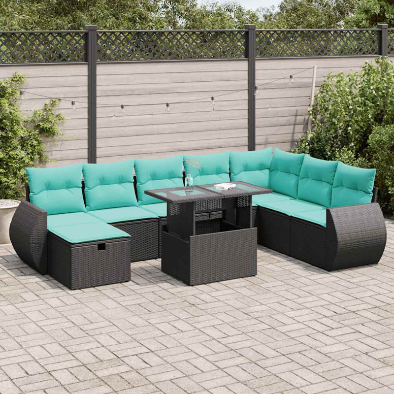 Ensemble de canapé de patio 9 pièces avec coussins en rotin polyacacia