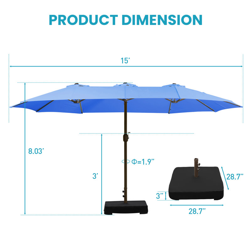 Parasol de marché rectangulaire Ocilla, Bleu