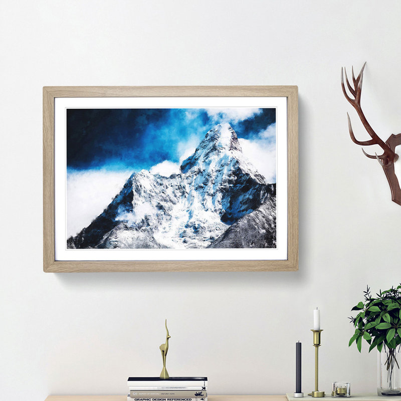Mount Everest - Picture Frame Graphic Art Print, 45cm H x 63cm W x 2cm D, Oak Framed