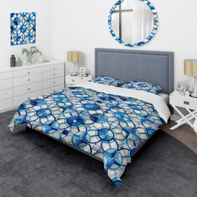 Ensemble de housse de couette géométrique à motif de treillis bleu et blanc