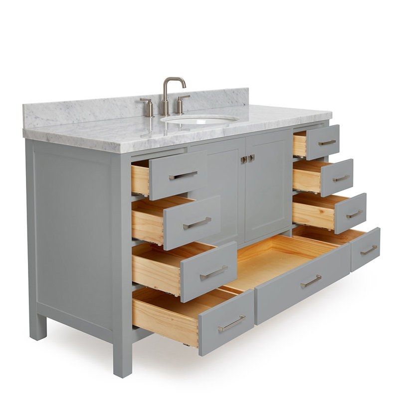 Ensemble de meuble-lavabo simple 61 po Cambridge, Gris, Ovale